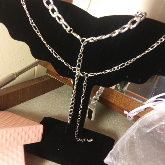 Silver Tone Lock and Key Layered Necklac - Picture 2 of 11